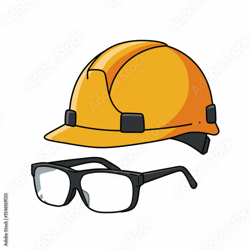 Helmet and and glasses icon. Safety and protection, engineer. Construction symbol. Workwear, helmet construction vector design and illustration.