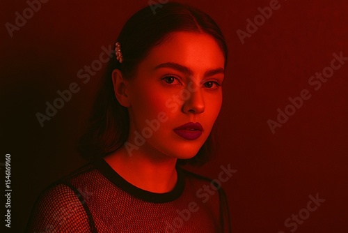 Mysterious Red-Toned Female Portrait with Dramatic Lighting