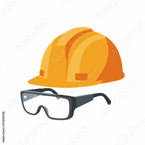 Helmet and and glasses icon. Safety and protection, engineer. Construction symbol. Workwear, helmet construction vector design and illustration.