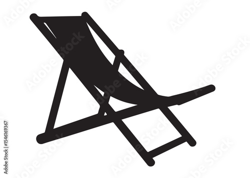 beach chair vector silhouette illustration logo, beach chair logo icon silhouette, tropical beach sunset scene palm trees beach chair and umbrella vector silhouette on white background