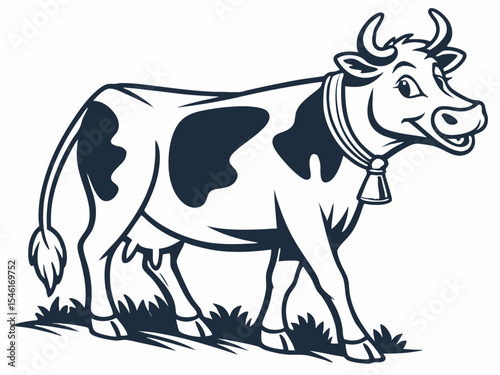 Happy Cow with Black Spots V E C T O R Illustration on White Background Farm Animal Logo Design vector