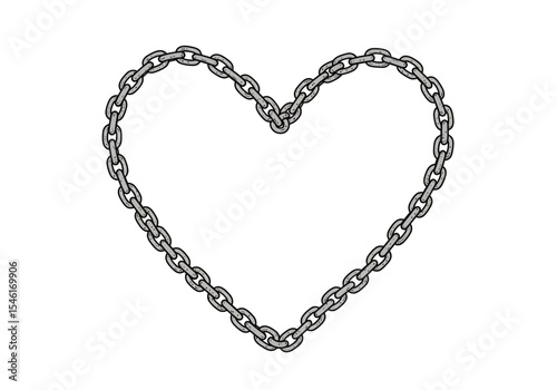 Chain heart drawing. It is a striking black and white line drawing of a heart formed by interconnected chains, symbolizing a strong bond. Vector sketch line art draw.