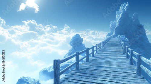 Wooden path above clouds