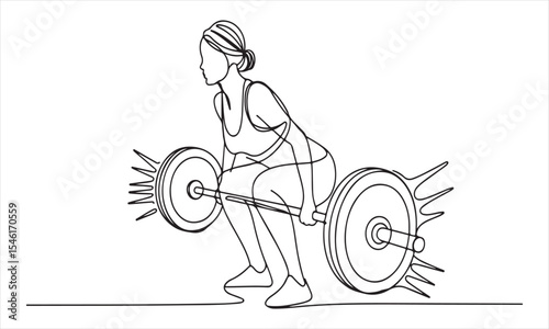 Woman weightlifting single line drawing fitness exercise