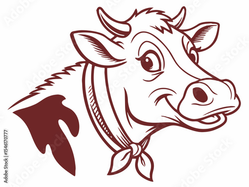 Brown Line Art Cow Head Logo Design with Bandana V E C T O R vector