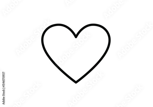 Heart drawing. It is a fundamental black and white line art sketch of a single, classic heart, symbolizing universal love. Vector sketch line art draw.