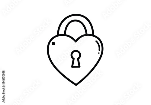 Heart lock drawing. It is a charming black and white line art sketch of a heart-shaped padlock with a keyhole, symbolizing love and security. Vector sketch line art draw.