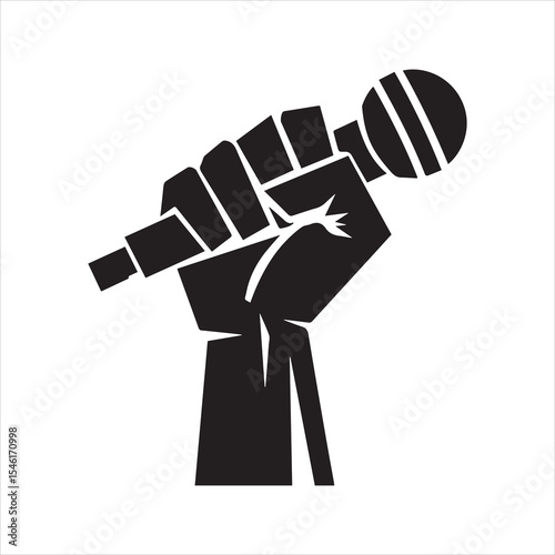 Silhouette of Hand Holding Microphone Icon for Music or Speech Symbol Vector