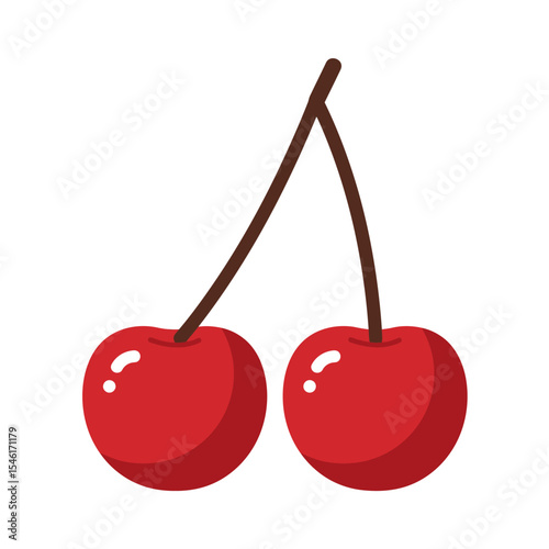 Cherry isograph sketch. Abstract natural ripe cherry berry, cartoon merry sign linocut print effect. Vector illustration. white background