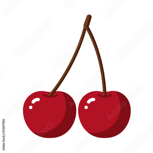 Cherry isograph sketch. Abstract natural ripe cherry berry, cartoon merry sign linocut print effect. Vector illustration. white background