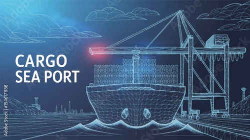 Futuristic Cargo Ship at a Digital Seaport