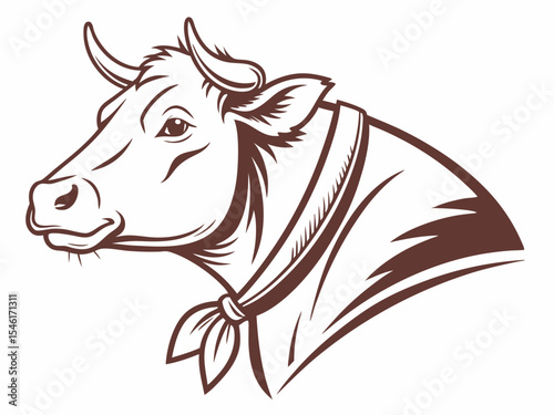 Brown Line Art Cow Head Logo with Bandana V E C T O R vector