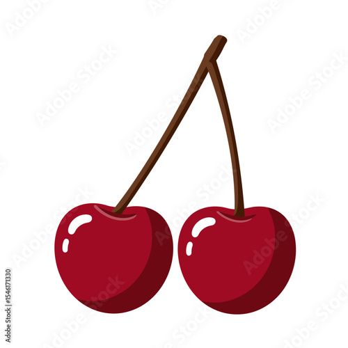 Cherry isograph sketch. Abstract natural ripe cherry berry, cartoon merry sign linocut print effect. Vector illustration. white background