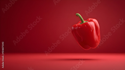 Floating Red Bell Pepper on Red Background – Minimalist Food Concept