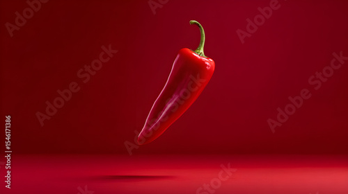 Floating Red Bell Pepper on Red Background – Minimalist Food Concept