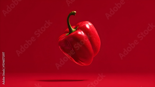 Floating Red Bell Pepper on Red Background – Minimalist Food Concept