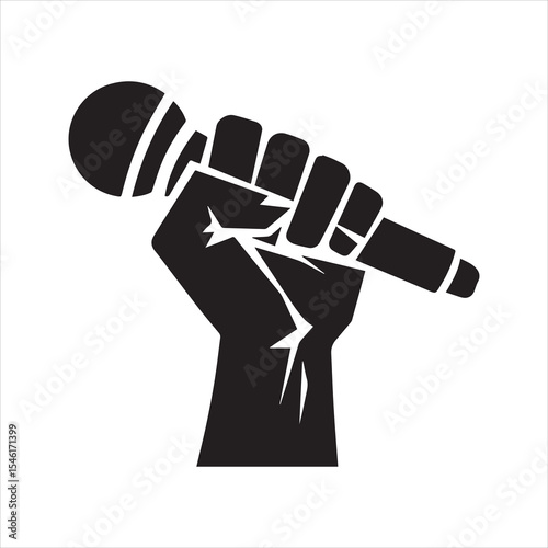 Silhouette of Hand Holding Microphone Icon for Music or Speech Symbol Vector