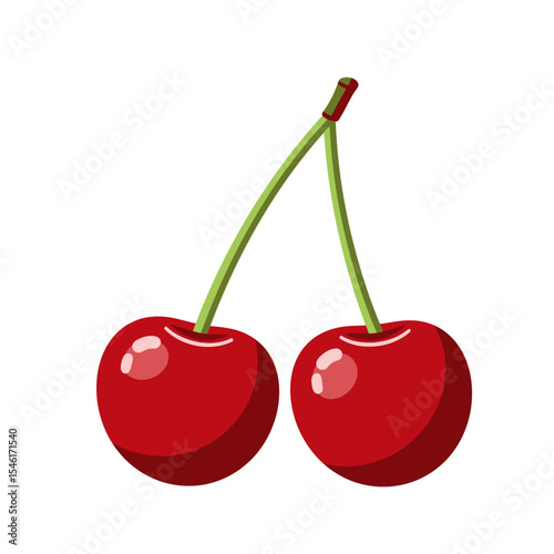Cherry isograph sketch. Abstract natural ripe cherry berry, cartoon merry sign linocut print effect. Vector illustration. white background