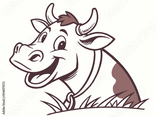 Happy Brown Cow Head Cartoon Illustration with Grass V E C T O R vector graphic