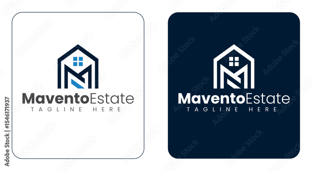 Naklejka premium M Letter Inside House Shape Real Estate Logo with Window