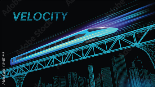 Futuristic High-Speed Train Digital Illustration of Velocity