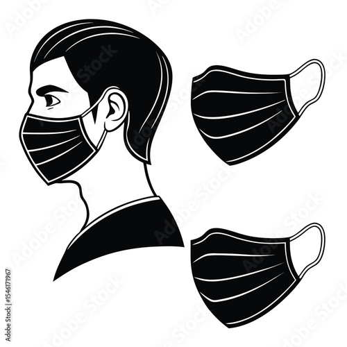 Assorted Black Mask Silhouettes on White Background