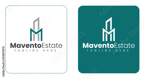 Teal and Gray M Letter High-Rise Real Estate Logo