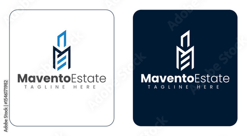 Blue and Dark M Letter Real Estate Skyscraper Logo