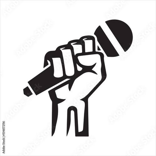 Silhouette of Hand Holding Microphone Icon for Music or Speech Symbol Vector