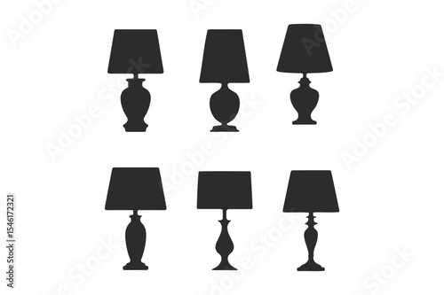 Silhouetted lamps in two rows on a white background