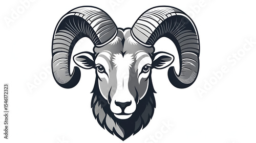 Aries graphic icon. Head ram gray sign isolated on white background. Symbol argali. Vector illustration
