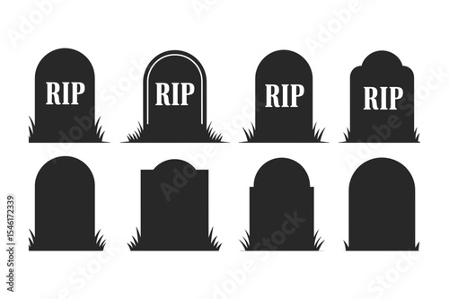 Collection of gravestones with rip inscriptions set