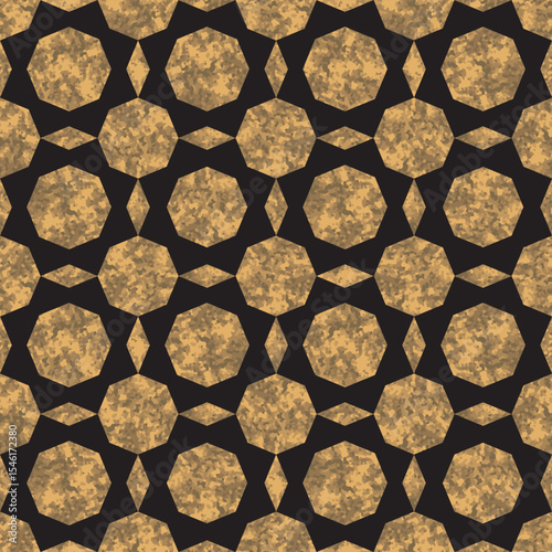 Vector seamless pattern of gold watercolor painted ornate mosaic on a black background