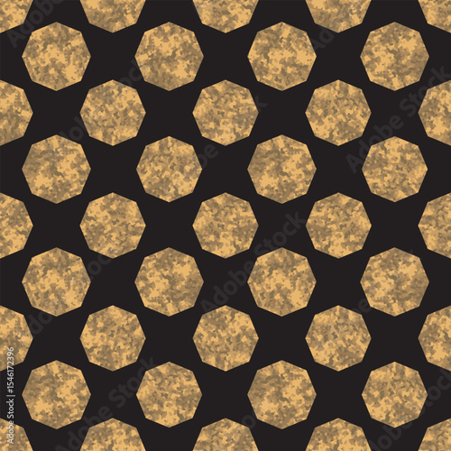 Vector seamless pattern of gold watercolor painted ornate mosaic on a black background