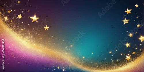 Abstract celestial background with shimmering stars and a cosmic nebula in the dark night sky