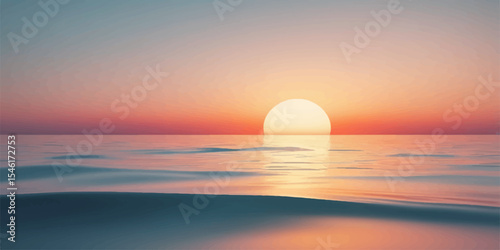 Sunset sky reflecting on the calm sea with warm colours of evening