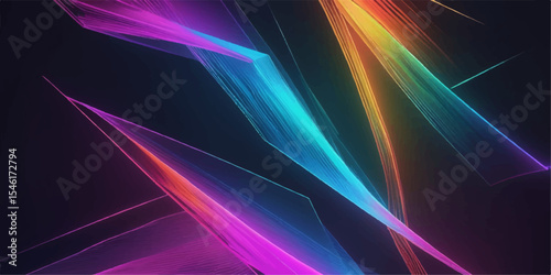 Abstract, colourful light waves create a dynamic, glowing laser art illustration on a dark purple and blue textured background