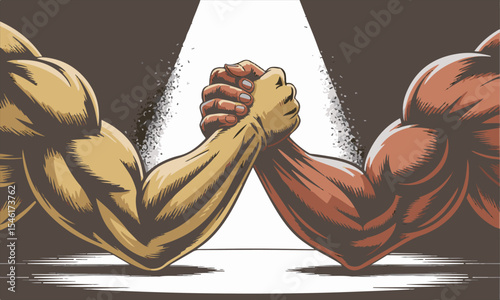 Muscular arms in arm wrestling competition