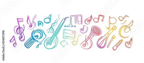 Colorful Music Notes and Instruments