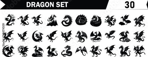 30 Dragon Silhouettes A Diverse Collection of Mythical Creature Designs