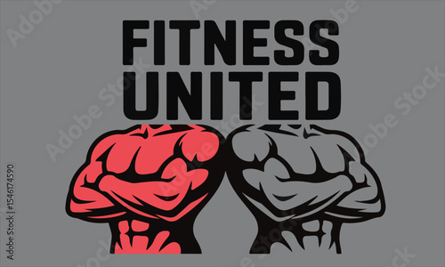 Fitness united muscular men teamwork graphic