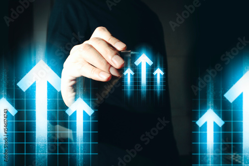 hand of businessman interactive touching a holographic of transaction financial network data system, concept of technology artificial intelligence with human user application