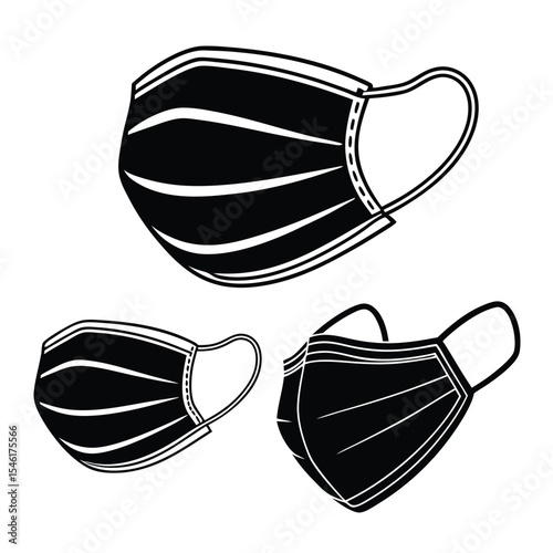 Mysterious Masks in Black Silhouette Illustration