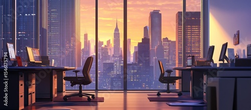 Cityscape Office Scene