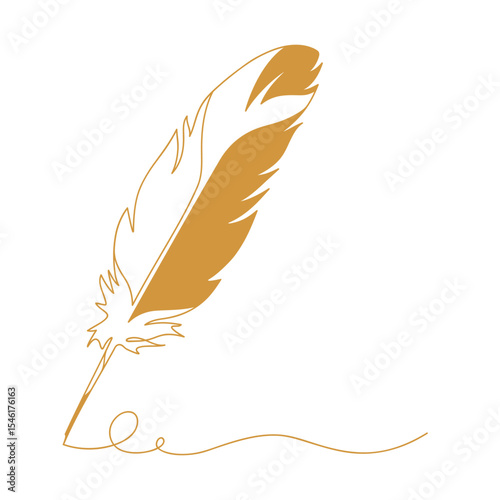 Continuous line drawing of writing quill feather pen. Minimalist linear sketch isolated on white background. Hand drawn vector illustration.
