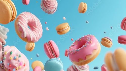 Colorful frosted donuts with sprinkles and decorations