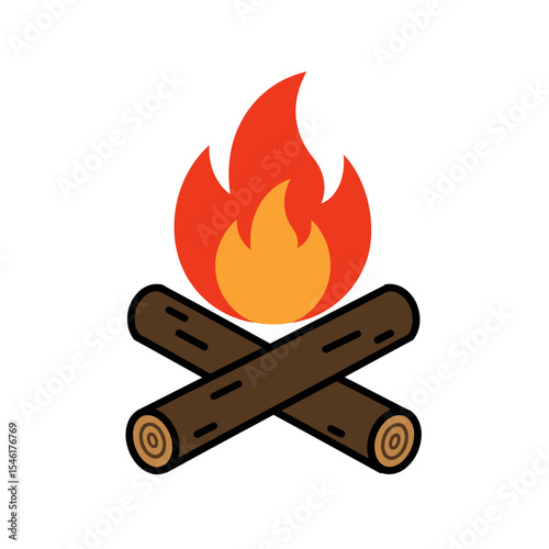 Wood campfire set, travel and adventure symbol. Fire bright design. Vector flat style cartoon bonfire illustration isolated on white background