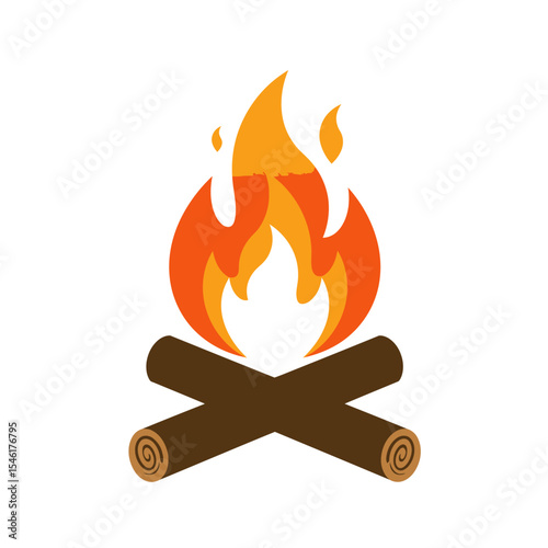 Wood campfire set, travel and adventure symbol. Fire bright design. Vector flat style cartoon bonfire illustration isolated on white background