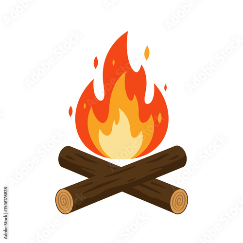 Wood campfire set, travel and adventure symbol. Fire bright design. Vector flat style cartoon bonfire illustration isolated on white background