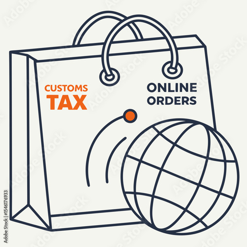 Customs tax symbol on shopping bag representing online orders  